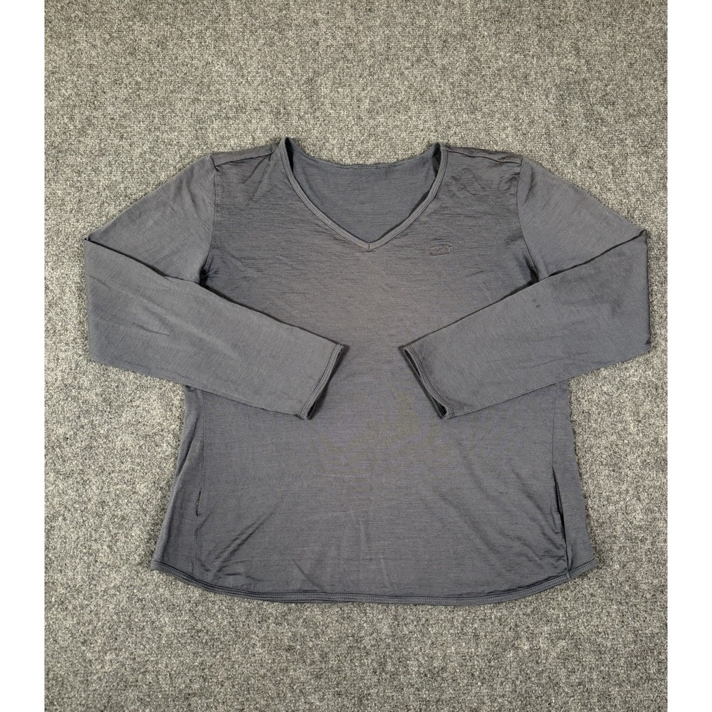 Icebreaker Long Sleeve V-Neck T-Shirt Womens Small Gray Merino Wool Pullover